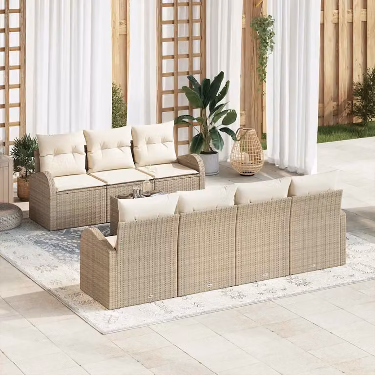 Set Divano da Giardino a L con Tavolino vidaXL Beige con Cuscini e Struttura in Metallo