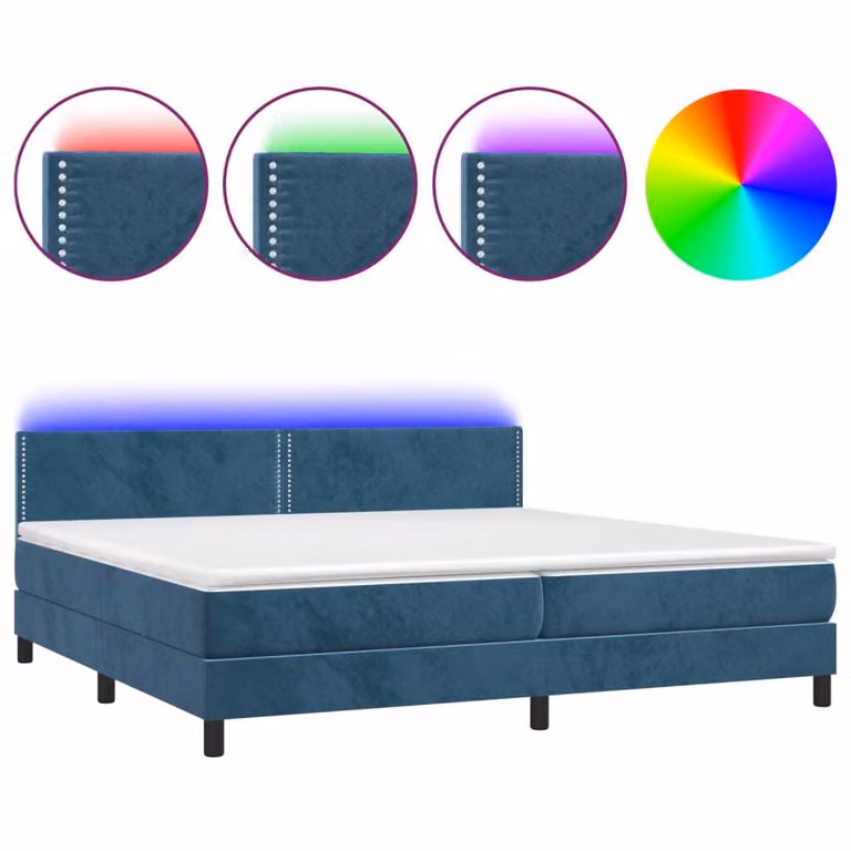 Letto a Molle con Materasso e LED Blu Scuro 200x200 cm
