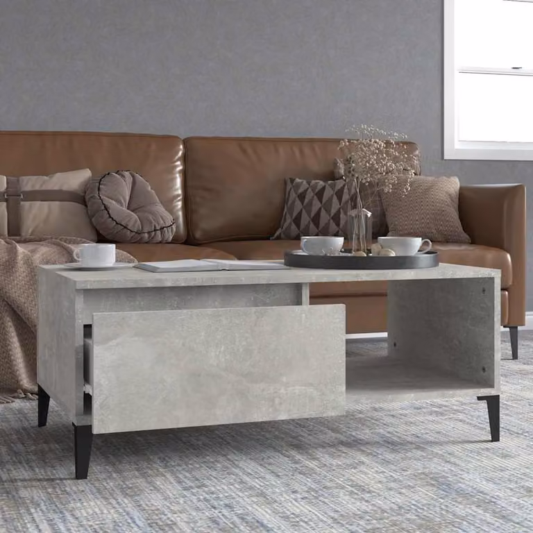 vidaXL Tavolino da Salotto Rettangolare Grigio Cemento in Legno e Metallo L 90 cm x P 50 cm x H 36,5 cm