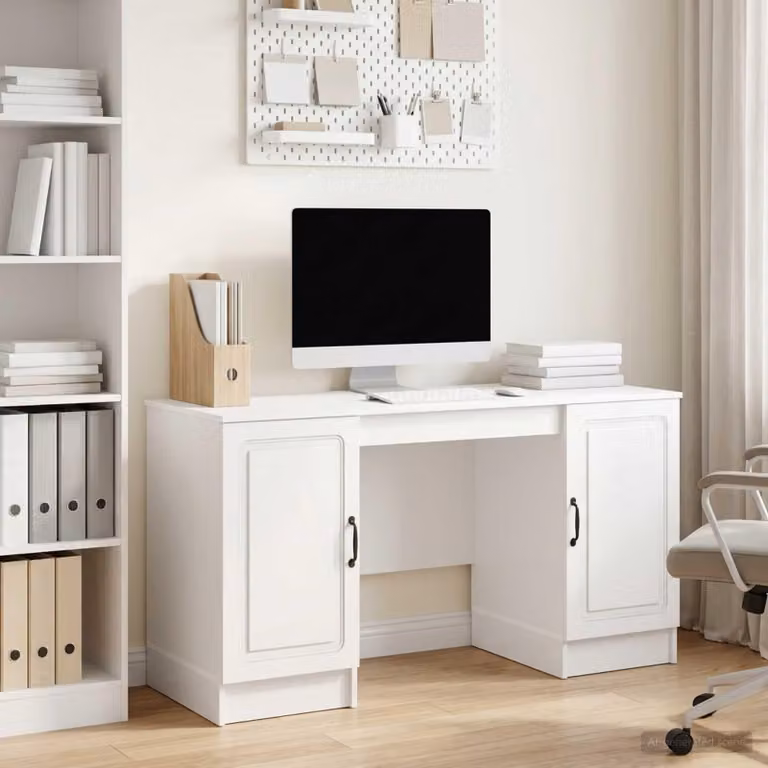 Maison Exclusive - Scrivania bianca lucida 142,5 x 50 x 75 cm in materiale derivato dal legno