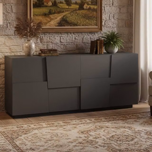 Credenza Arda, Buffet da soggiorno, Madia da salotto moderna con 4 ante, 200x44h86 cm, Antracite