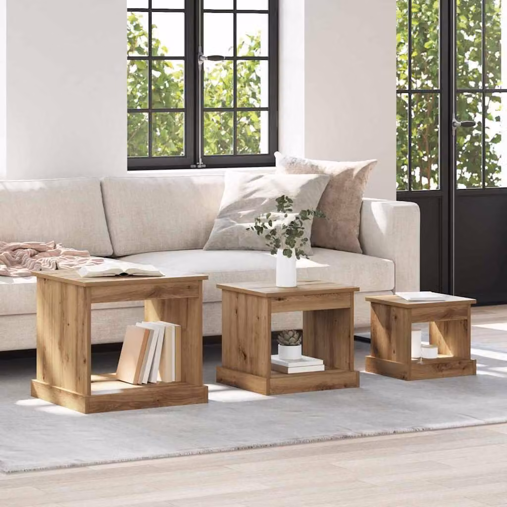 Maison Exclusive - Tavolino da caffè, set di 3 pezzi, legno di quercia "artisan", 48 x 45 x 45 cm, materiale composito in legno