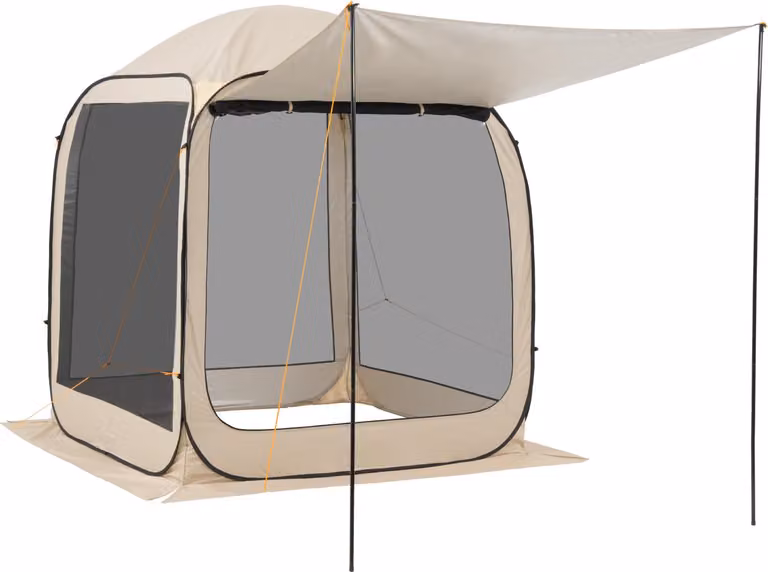 SucceBuy tenda da campeggio 182,88x182,88x219,4 cm, tenda pop-up con tenda estensibile, tenda portatile per 4-6 persone, inclusa borsa per il trasporto e pareti laterali, ideale per patio e attività all'aperto, beige