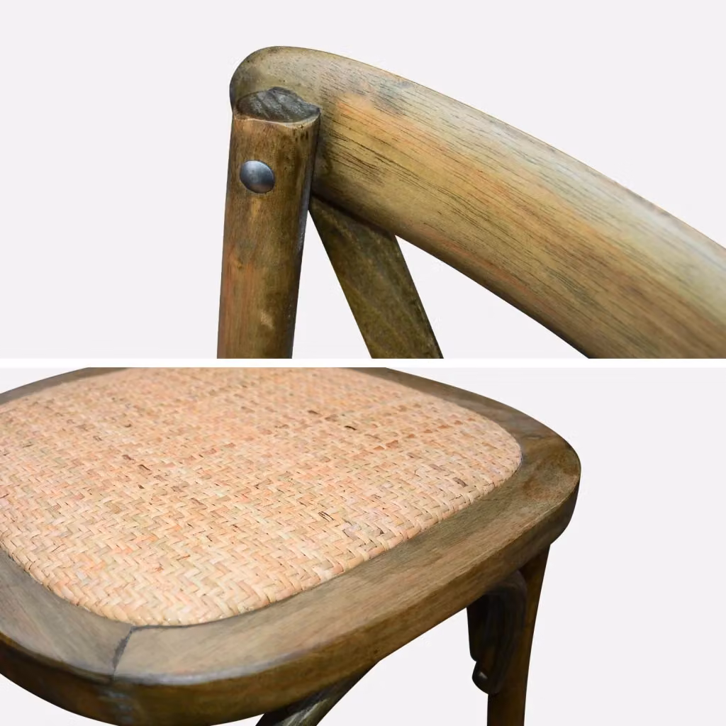 Set di 4 sedie da bistrot vintage Sweeek in legno e rattan, marrone, impilabili – 2