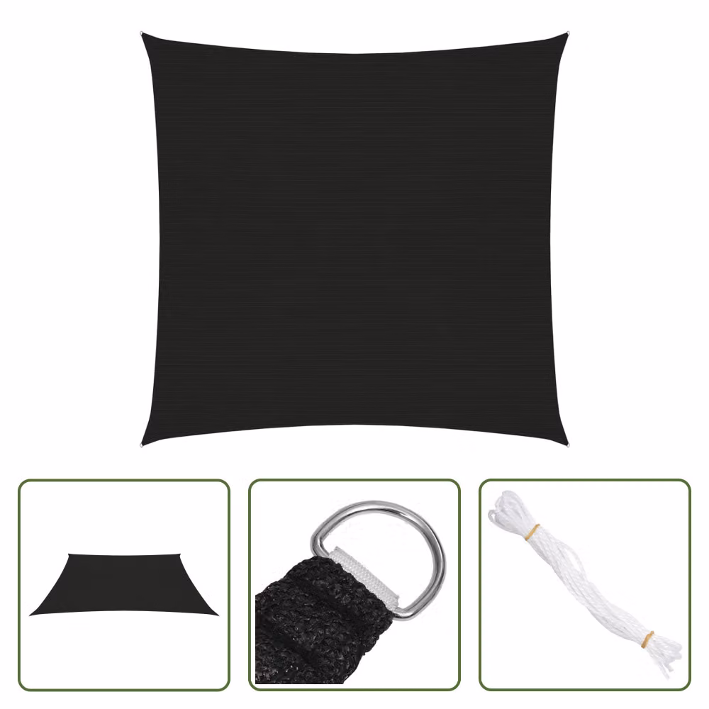 The Living Store Tenda da sole 160 g/m² nero 6x6 m HDPE