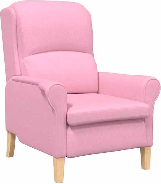 Poltrona Relax Moderna in Tessuto Rosa con Braccioli e Struttura in Legno