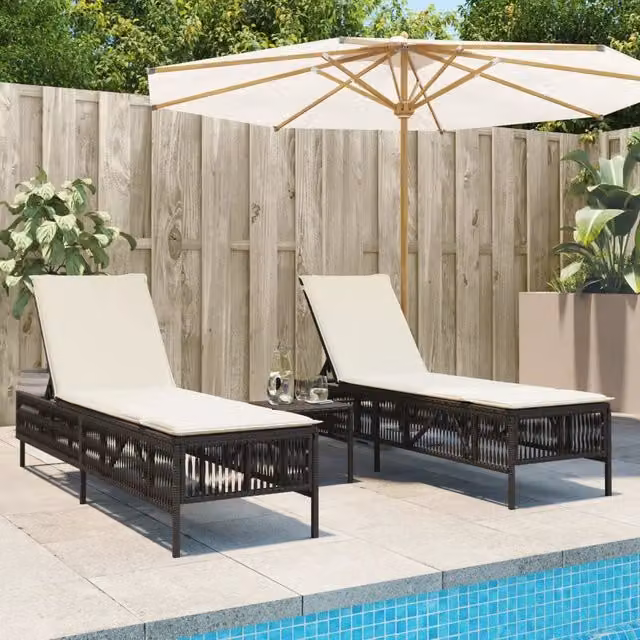 Lettini Prendisole 2 pz con Tavolino Marrone in Polyrattan 4002747