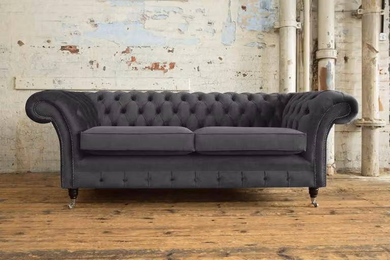 XXL Sofa 3 Sitzer Sitz Couch Chesterfield Polster Garnitur Leder Grau