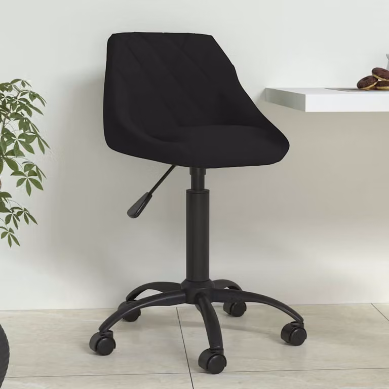 Sedia da Pranzo Moderna vidaXL in Velluto Nero con Ruote e Seduta Girevole 360 Gradi