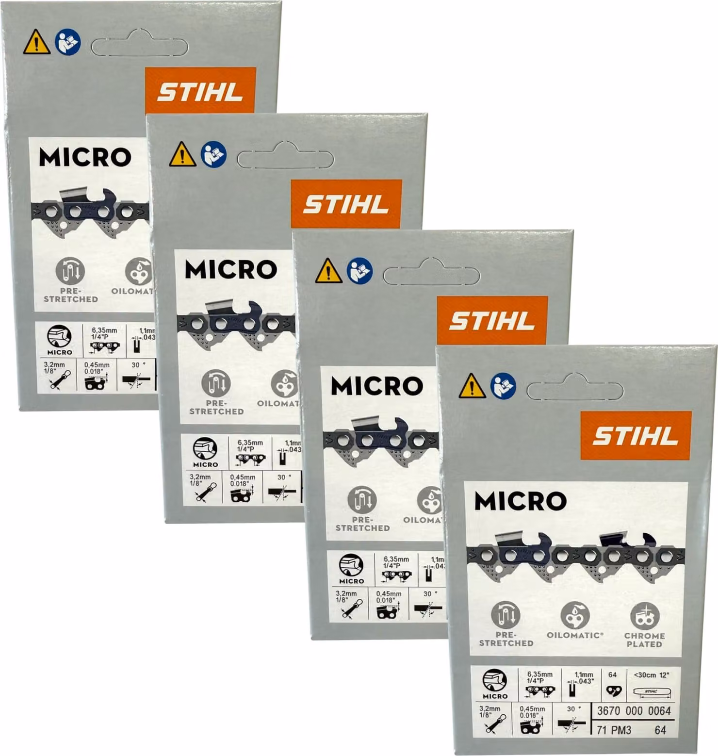 Stihl 4x 1/4" Picco Micro 3 (PM3) catena per sega 30 cm 1/4" P 1,1 mm 64 TG 4 pezzi ( 4x 36700000064 )