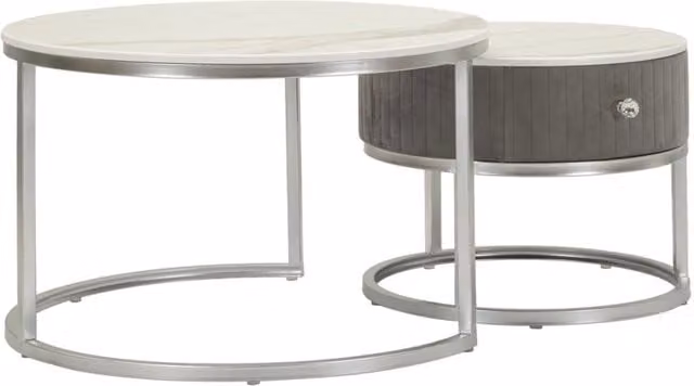 Coppia di tavolini da caffè Greys Vikasa Home rotondi in grigio e argento, L/P/H: 70 x 45 cm e 50 x 40 cm