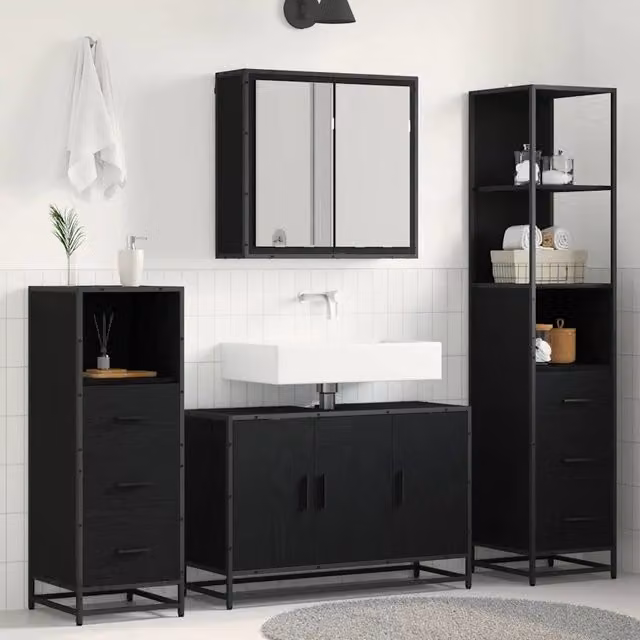 Set di mobili per il bagno 3 pz Rovere Nero 90 x 33 x 60 cm 3402455