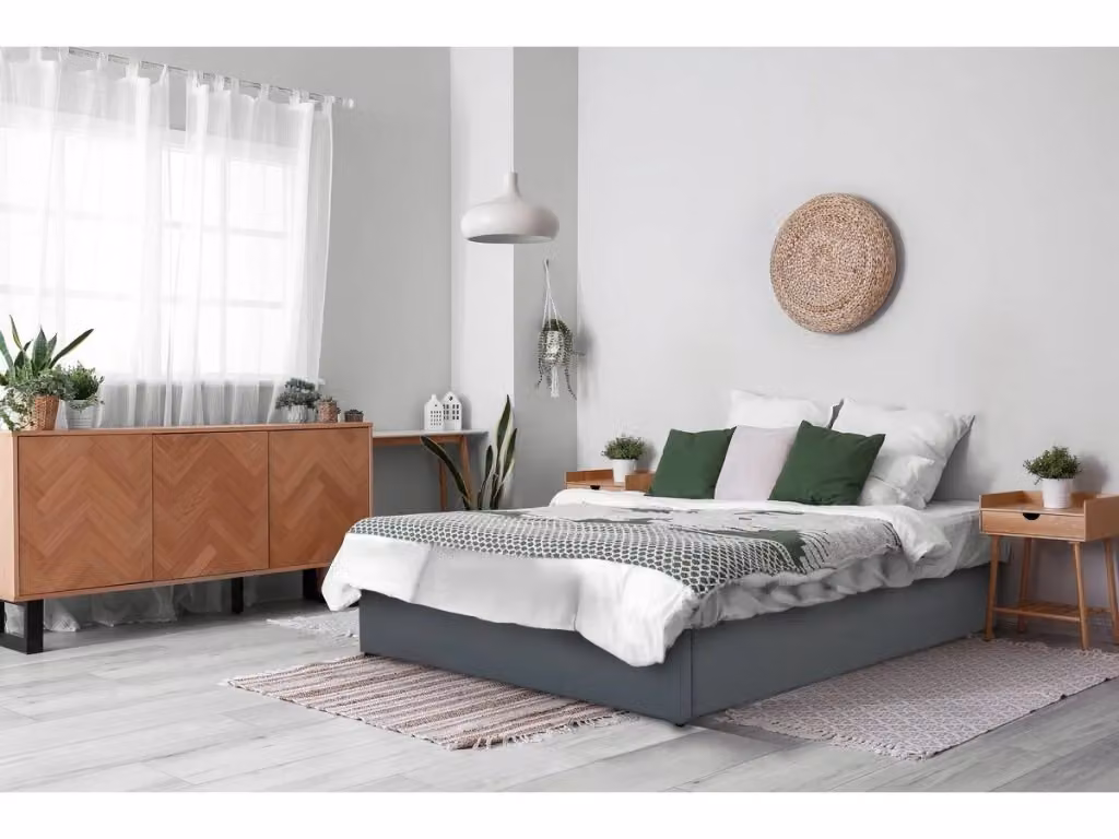 Letto matrimoniale Ava con contenitore in ecopelle grigio L/P: 140 x 190 cm – 2