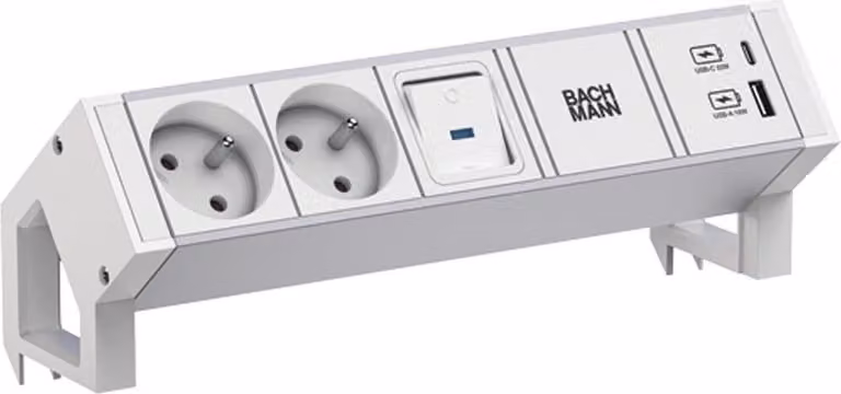 Bachmann Desk2 Alu White 2Xute 1Xusb A/C 22W 1Xinterruttore 0,2M