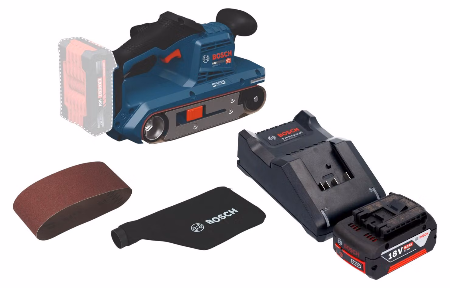Levigatrice a nastro a batteria Bosch GBS 18V-75 18 V 76 x 533 mm Brushless + 1x batteria 5,0 Ah + caricabatterie