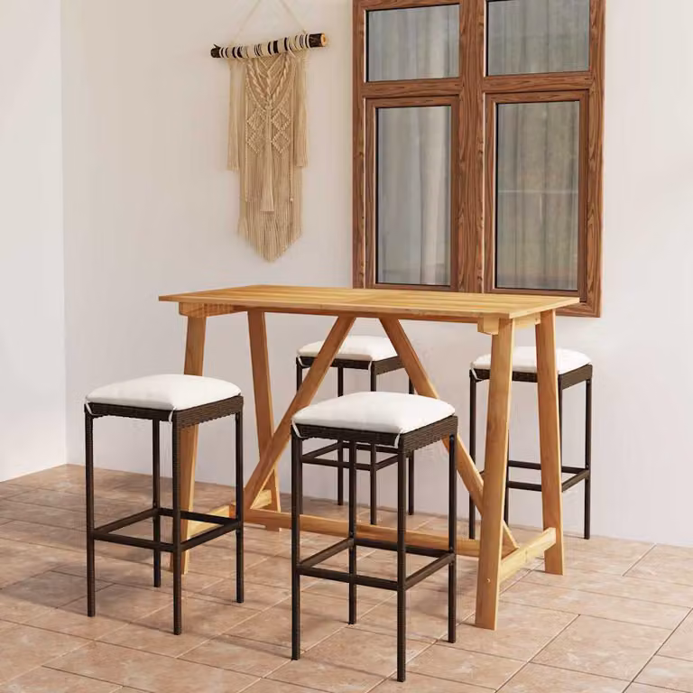 Set Bar da Giardino vidaXL in Legno di Acacia Marrone con Cuscini Beige, 5 Pezzi