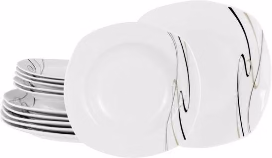 Servizio da Tavola, 19506, Serie Amelie Piazza, Servizio da 12 pezzi per 6 persone, Porcelain, Resistentente a Lavastoviglie e Microonde, Produzione di Alta Qualità