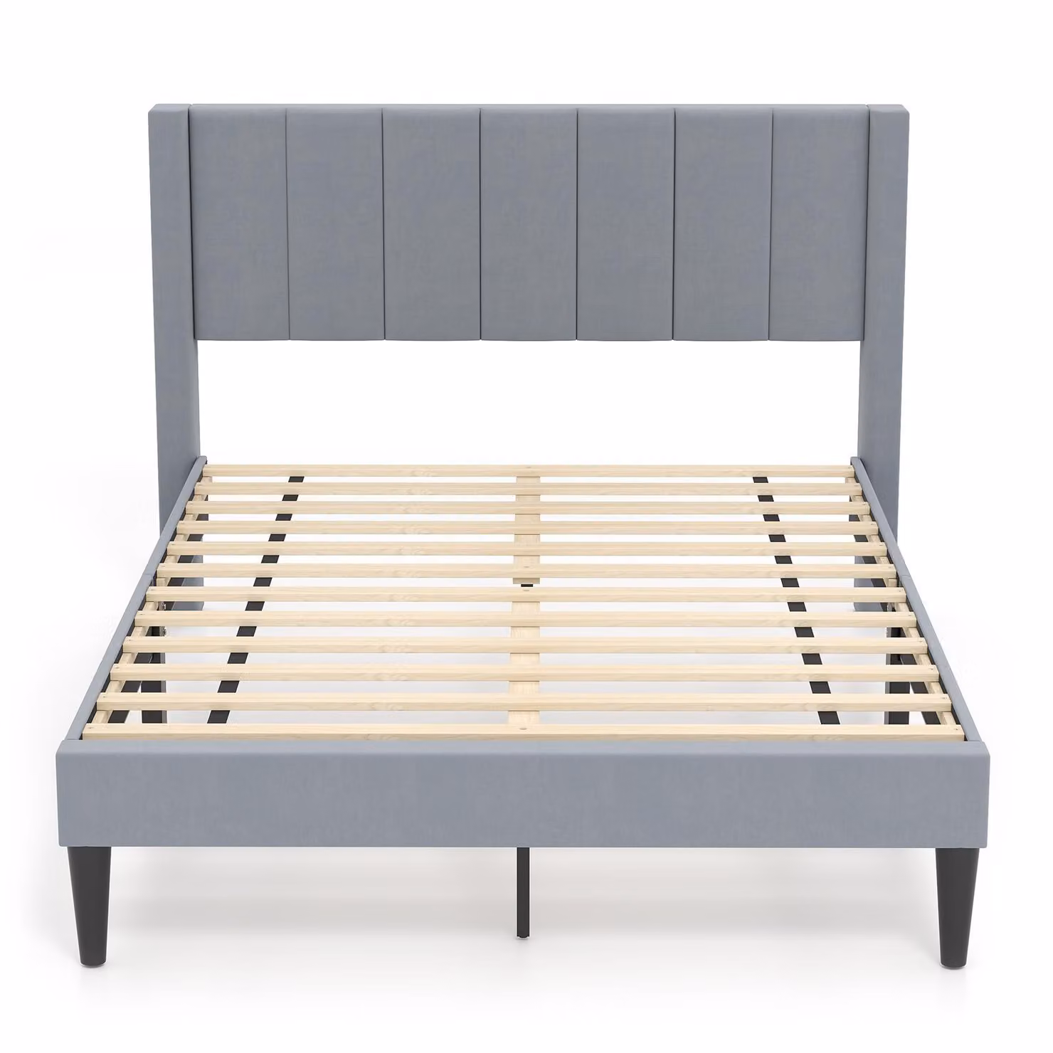 Struttura letto COSTWAY per materasso 200x140cm, struttura letto matrimoniale imbottita, letto a piattaforma con testiera, rete a doghe e cuscino per i piedi, grigio, modello I, L