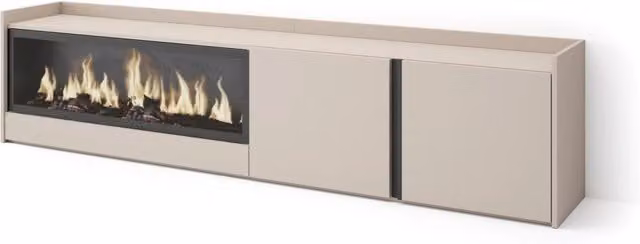 Mobile TV Soggiorno, 212x50x35 cm, Per TV fino a 80", Camino elettrico XXL, Beige