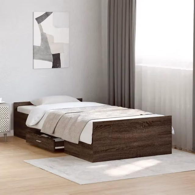 Letto con cassetti moderno vidaXL in legno multistrato color rovere marrone L: 193 cm, P: 78 cm, H: 40 cm – 1