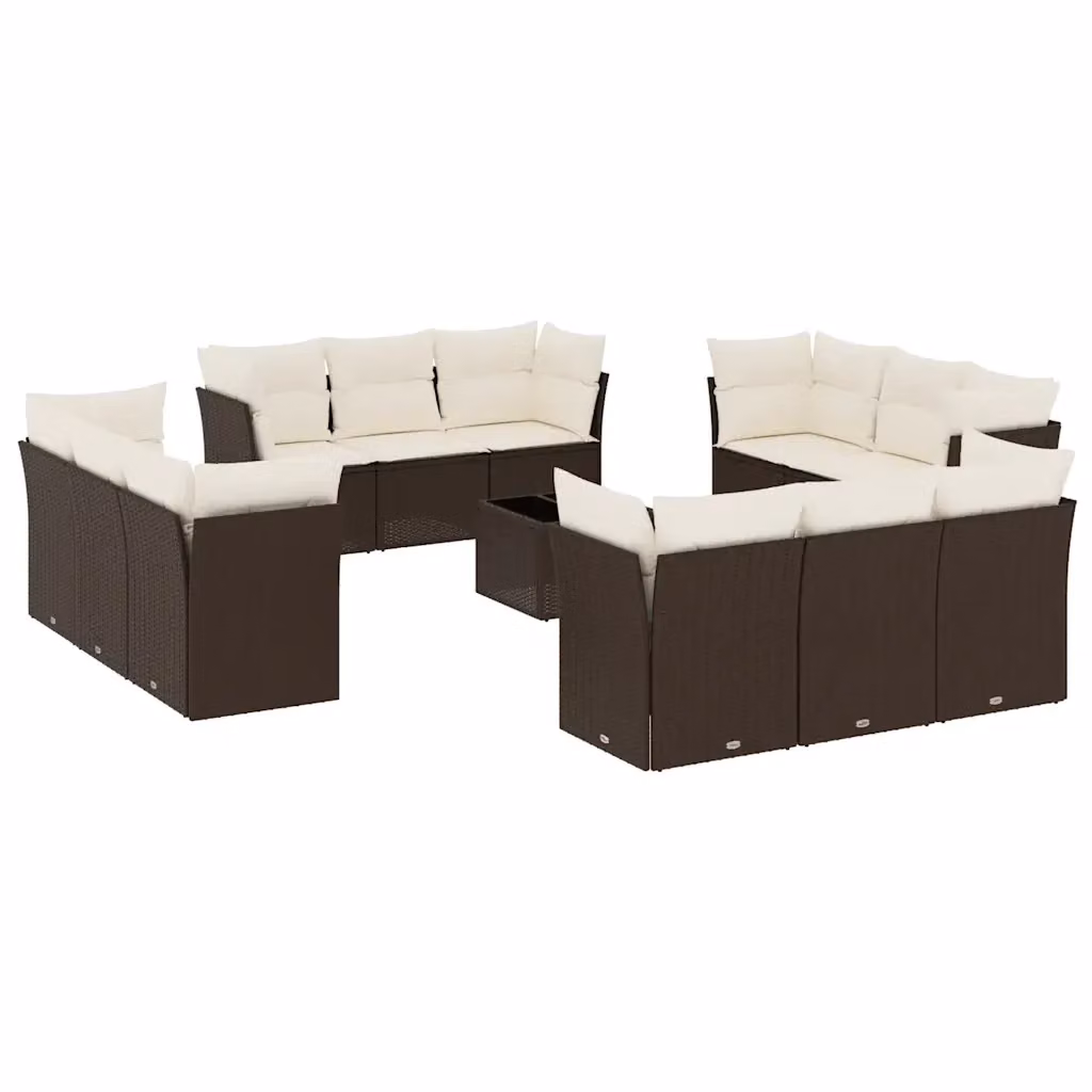 Set di divani da giardino vidaXL 13 pz in polyrattan marrone con cuscini e tavolino da esterno a forma di U – 2
