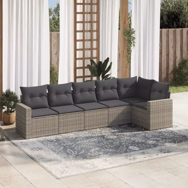 Set Divano da Giardino 6 pz con Cuscini-Sofa da Giardino-Divanetto da esterno Grigio in Polyrattan 878138