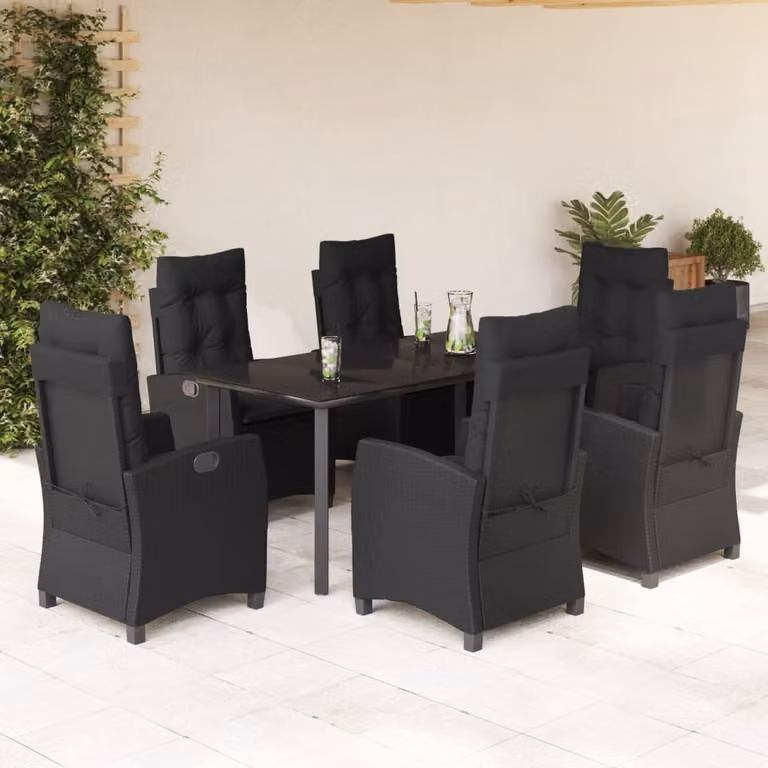 vidaXL Set da Pranzo da Giardino 7 pz in Polyrattan Nero con Piano in Vetro