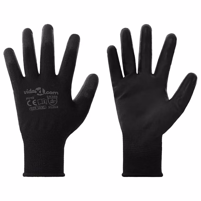 Set di 12 guanti da lavoro vidaXL in poliestere nero, taglia XL