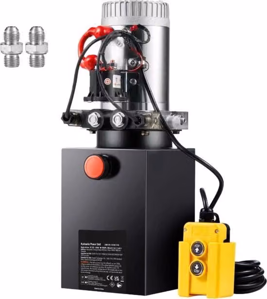 Pompa Idraulica a Mano a Doppia Azione con Aggregato 12V 1600W e Serbatoio in Acciaio Inox da 1,5 Galloni, Colore Nero