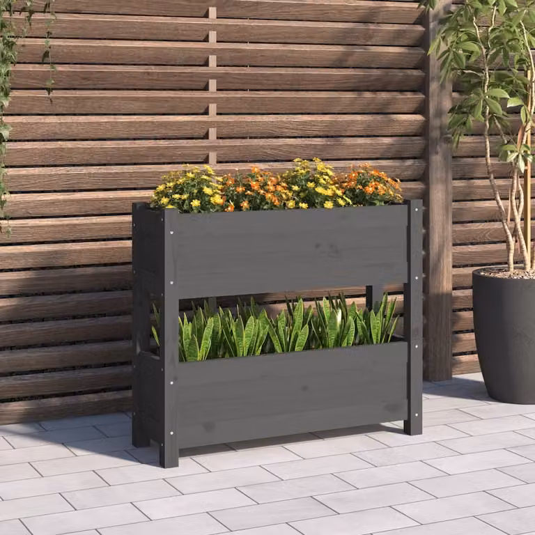 Fioriera rialzata vidaXL in legno di pino grigio per orto e giardino ornamentale L 77 cm, P 25 cm, H 66 cm