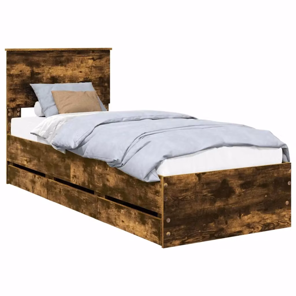 Struttura letto con cassetto vidaXL in legno Rovere fumé marrone L: 75 cm, P: 190 cm, H: 90 cm – 2