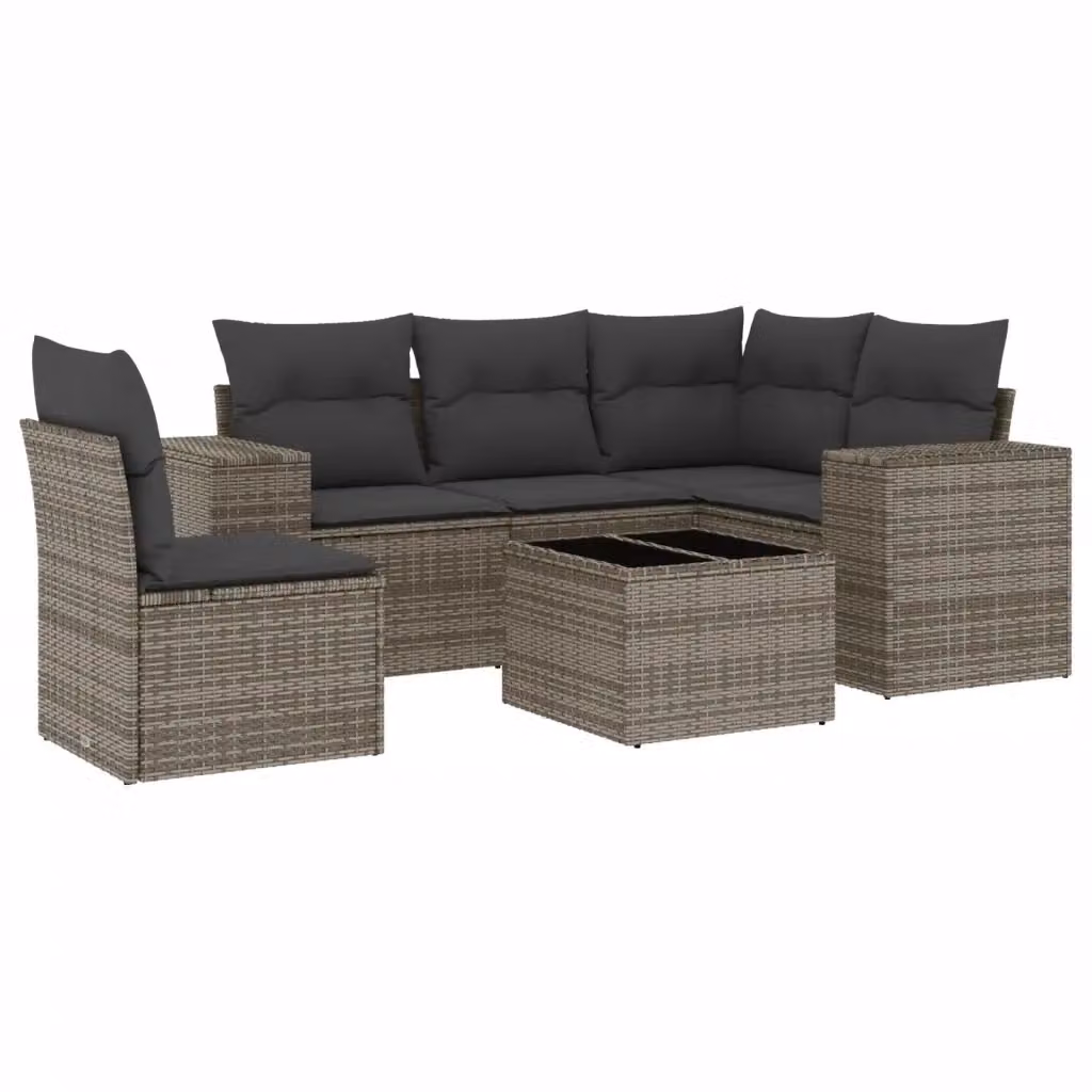 vidaXL Set Divano da Giardino a L 6 pz in Polyrattan Grigio con Cuscini e Tavolino da Caffè – 2