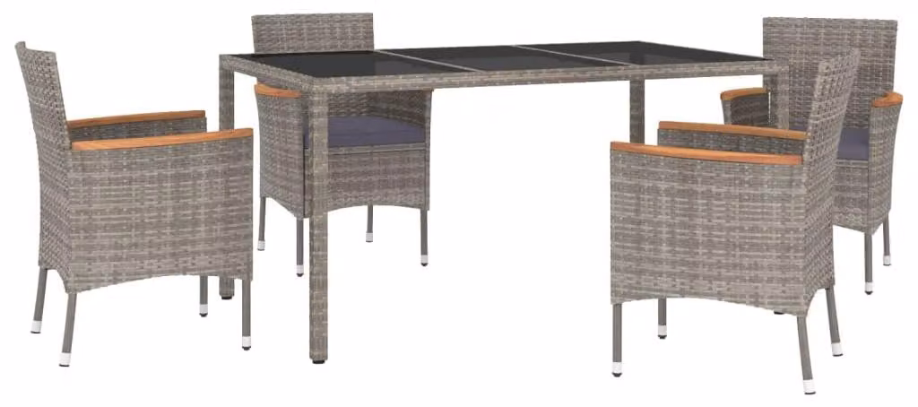 set da pranzo da giardino 5 pezzi con cuscini in poly rattan grigio
