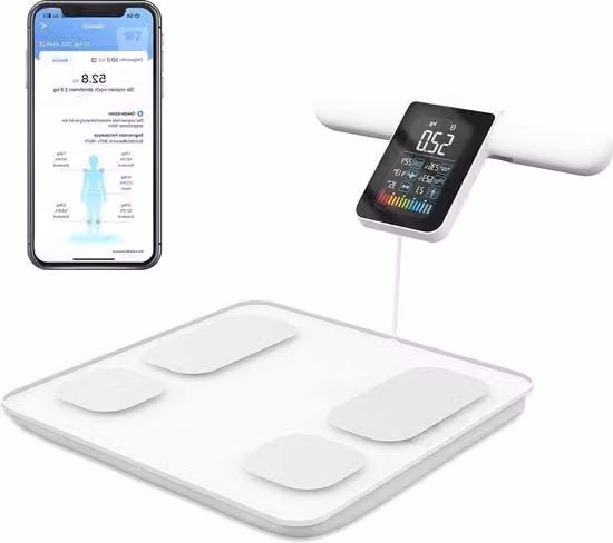 Peso corporeo intelligente con 8 elettrodi - Display grande - Monitor della composizione corporea precisa