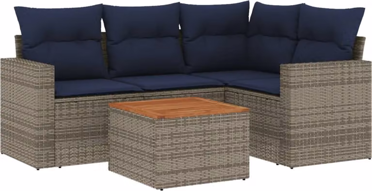 Set Divani da Giardino 5 pz con Cuscini Grigio in Polyrattan