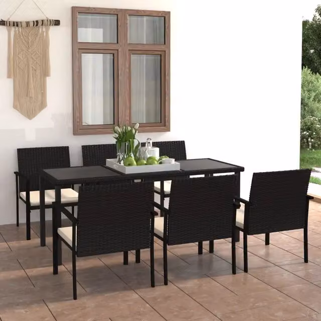 Set da Pranzo da Giardino 7 pz in Polyrattan Nero 3065709