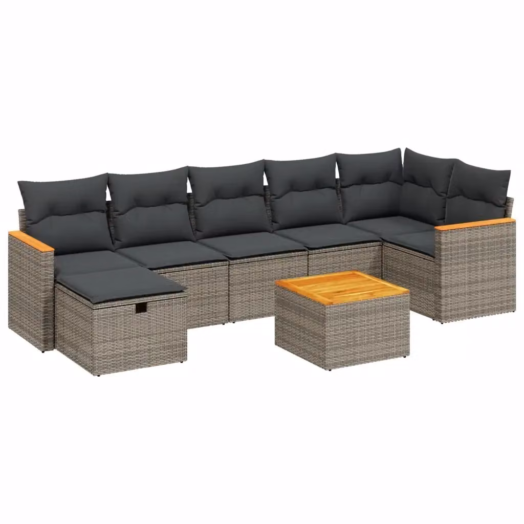 vidaXL Set Divano da Giardino 8 pz a L con Cuscini Grigio in Polyrattan e Acciaio – 2