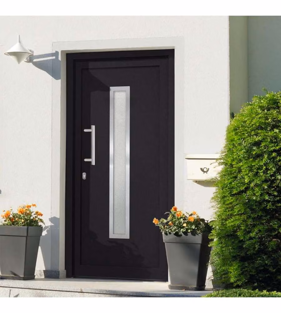 Porta di Ingresso Moderna vidaXL con Inserti in Vetro in Acciaio e Alluminio, Antracite e Bianco, L: 108 cm, H: 208 cm – 1