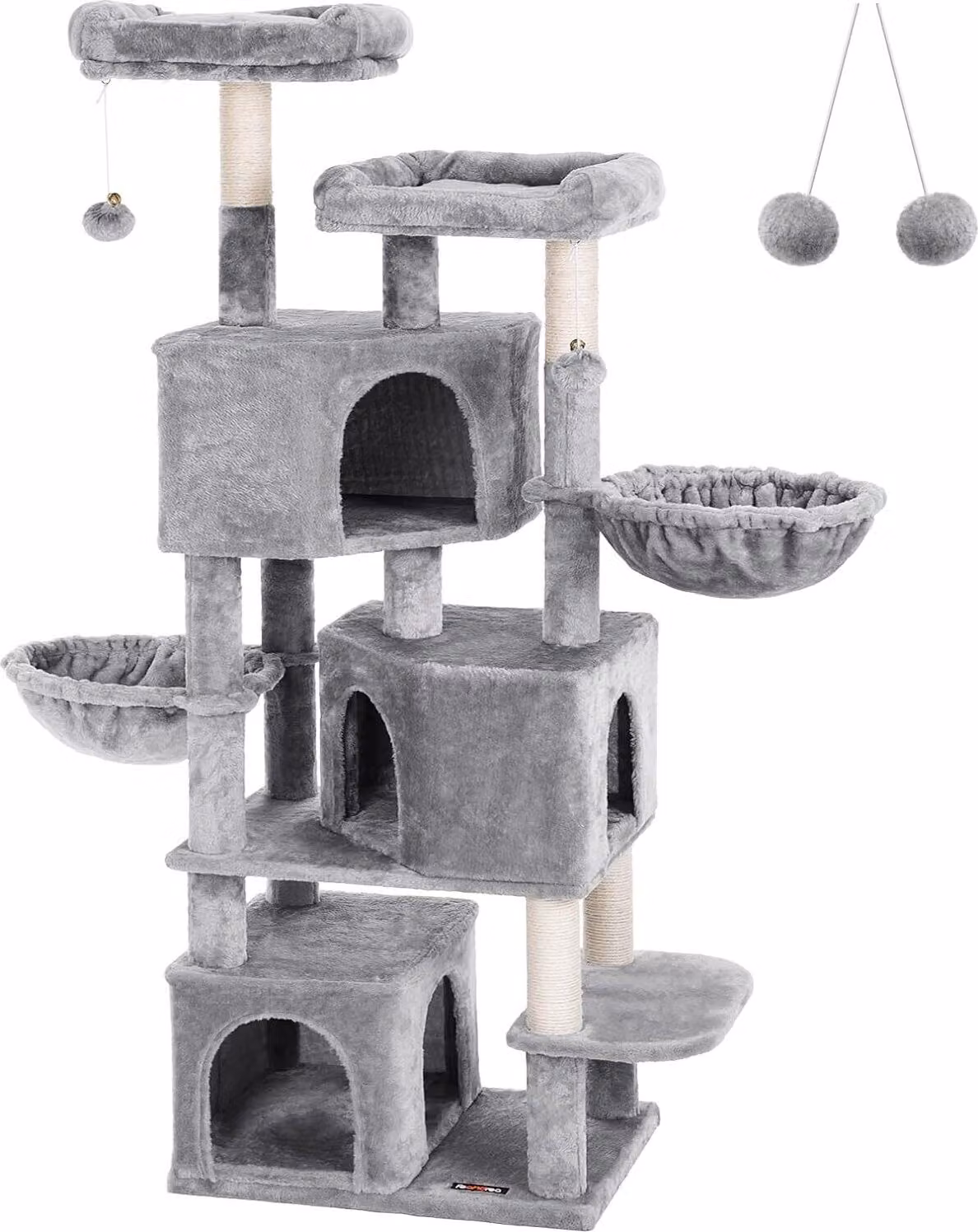 FEANDREA tiragraffi grande, con 3 grotte per gatti, tiragraffi da 164 cm, grigio chiaro