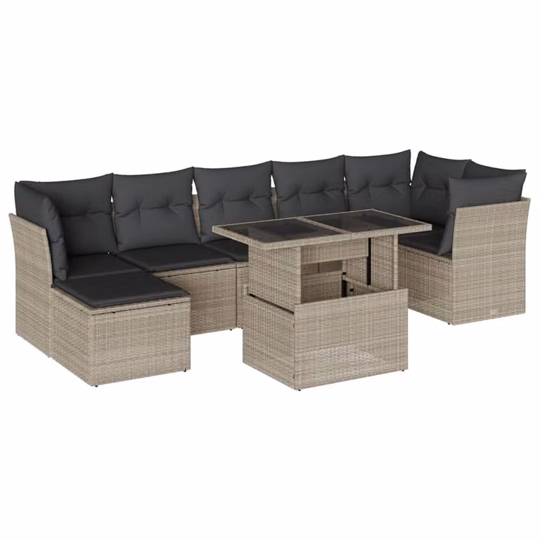 Set Divano da Giardino 8pz con Cuscini Grigio Chiaro Polyrattan