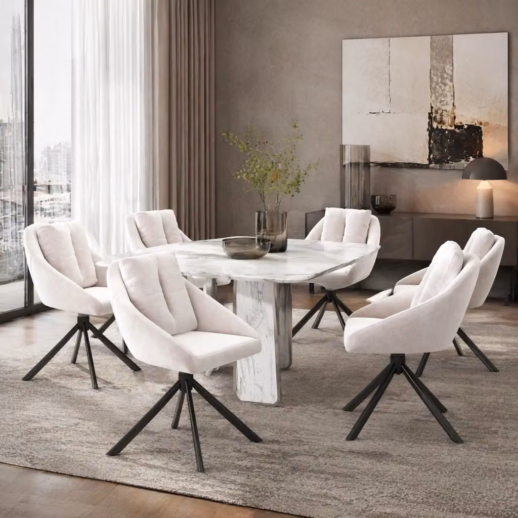 Set da 6 sedie da pranzo girevoli MIVRAY in velluto beige con struttura in metallo opaco per casa e ufficio – 2