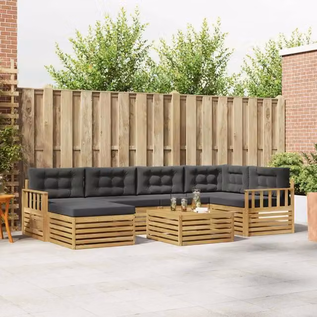 Set di divani da esterno 7 pezzi vidaXL in legno di acacia con cuscini Bianco e Antracite – 1