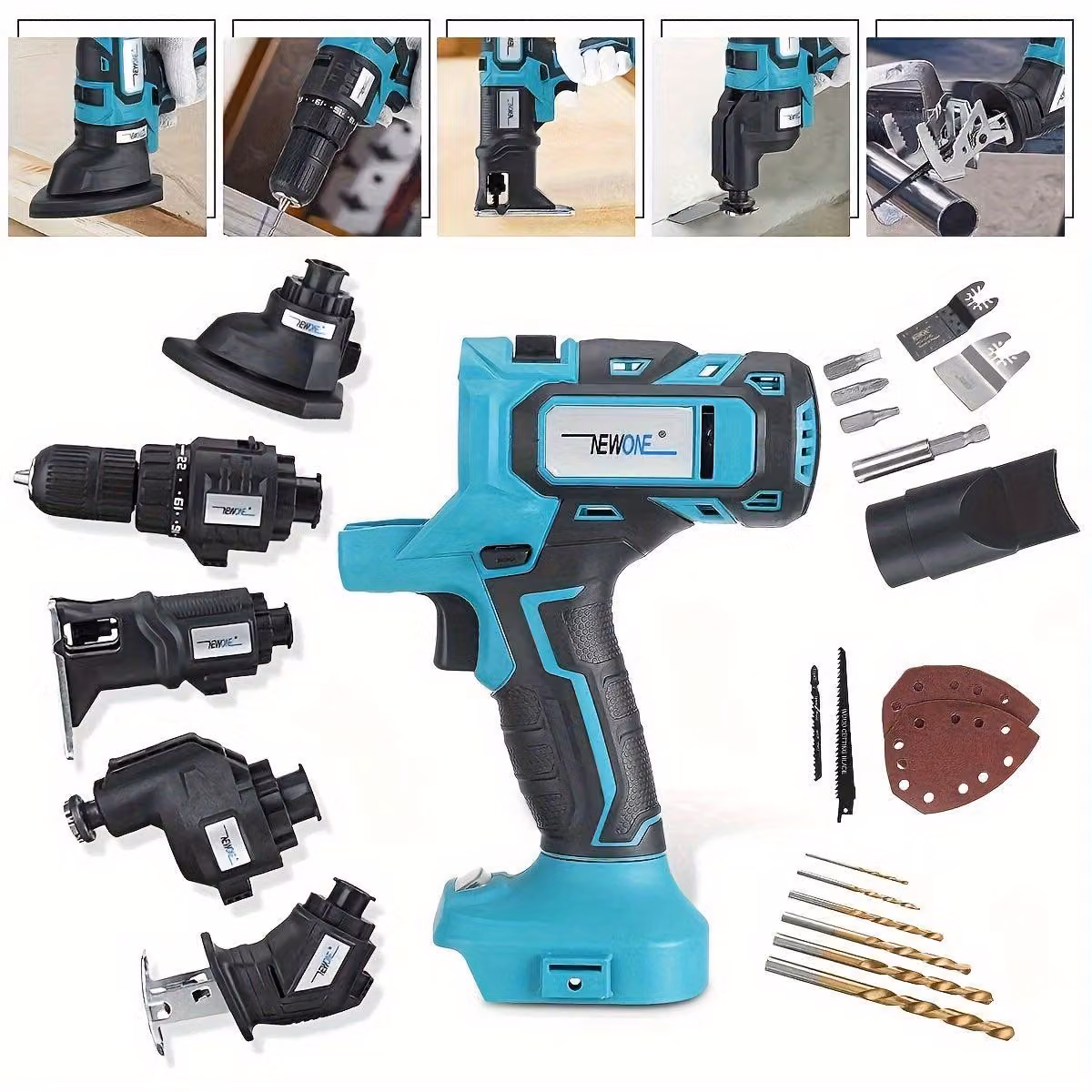 Set di utensili multifunzione a batteria 5-in-1: trapano, sega e levigatrice, con motore brushless da 20V