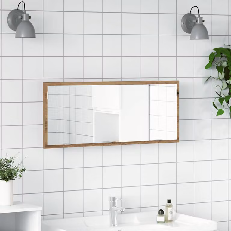 Specchio da bagno moderno vidaXL con illuminazione LED in rovere artigianale, colore marrone, L 100 cm x P 8,5 cm x H 37 cm