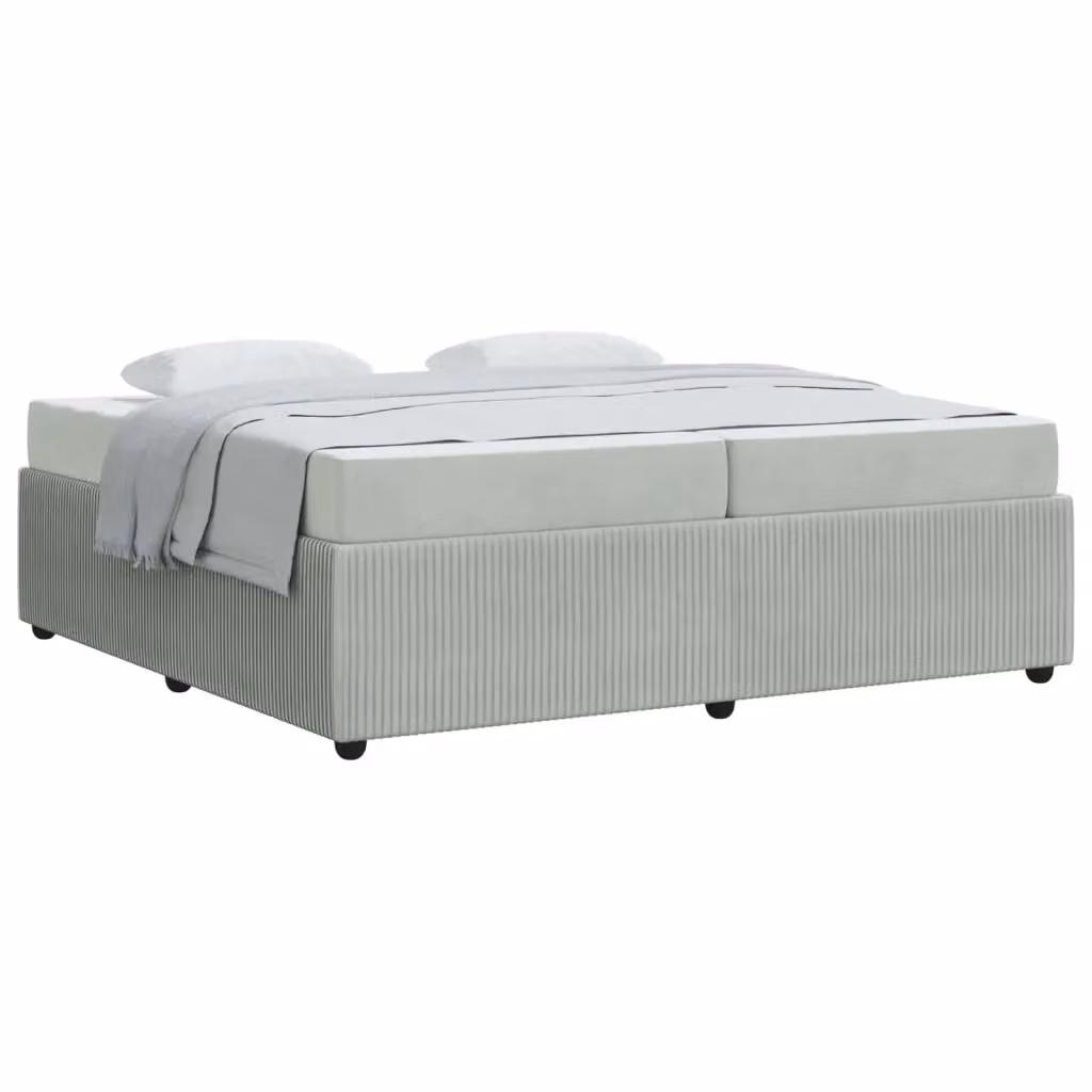 Struttura letto moderna vidaXL in tessuto grigio con legno, L/P/H: 200 x 200 x 66 cm – 2