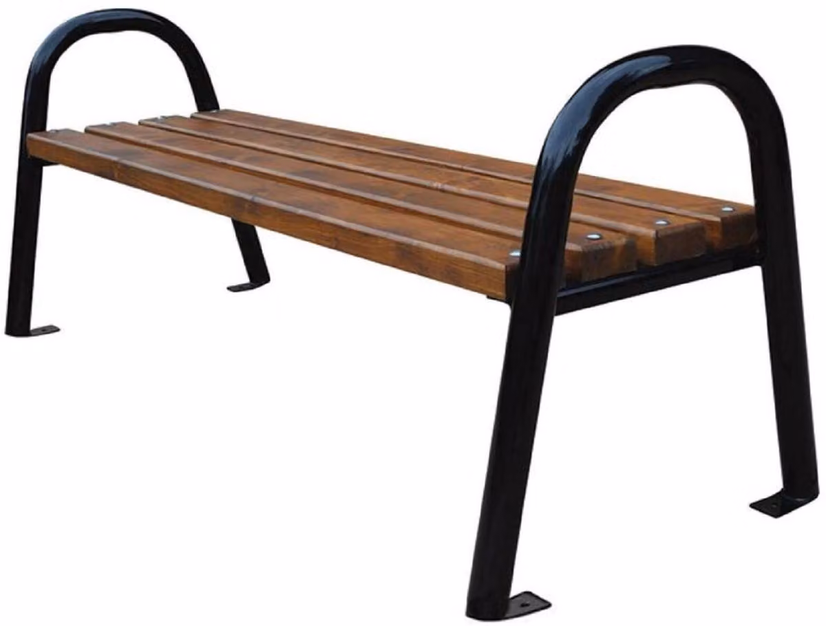 Panca da giardino Casa Padrino marrone scuro/nero 180 x 44 x h. 64 cm - Panca moderna in legno massiccio con gambe in acciaio - Panca da giardino - Panca da parco - Mobili da giardino