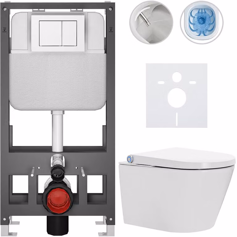 WC sospeso con bidet Cronus Standard - bianco lucido - pulsante Prime/Maxio, bianco - freestanding - installazione a parete/con pannelli di cartongesso - 59,3x38,4 cm