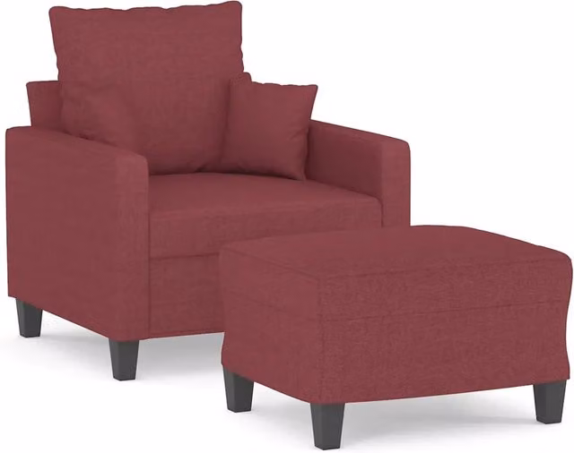 Poltrona Relax con Poggiapiedi Rosso in Tessuto e Struttura in Metallo e MDF