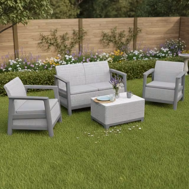 Salottino Outdoor Grafton, set Salotto da Esterno 4 Posti, Grigio Chiaro