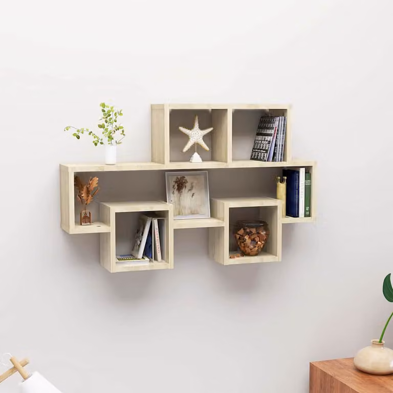 Scaffale da parete vidaXL in legno multistrato e MDF, Rovere Sonoma, L 82 cm x P 15 cm x H 51 cm